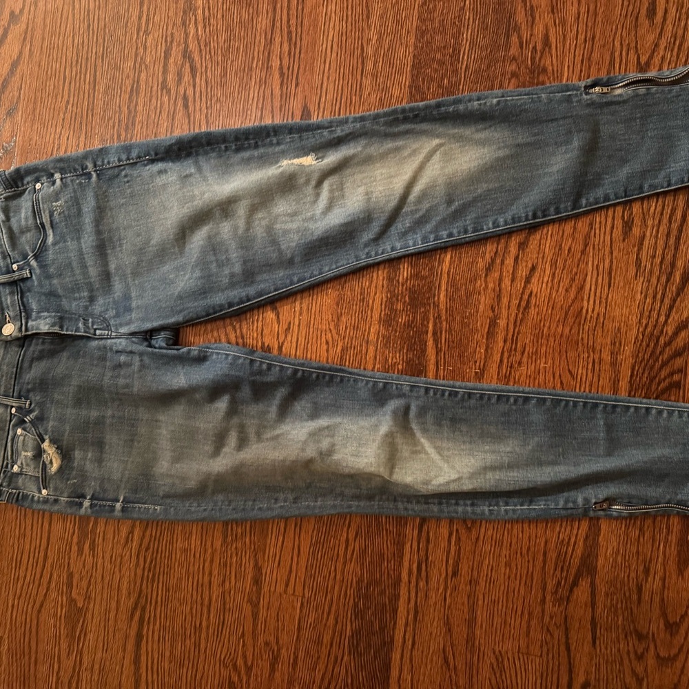 Mother  Distressed Zipper Blue Jeans